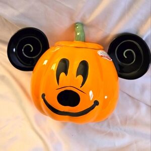 Disney Mickey Mouse Orange Pumpkin Ceramic Cookie Jar